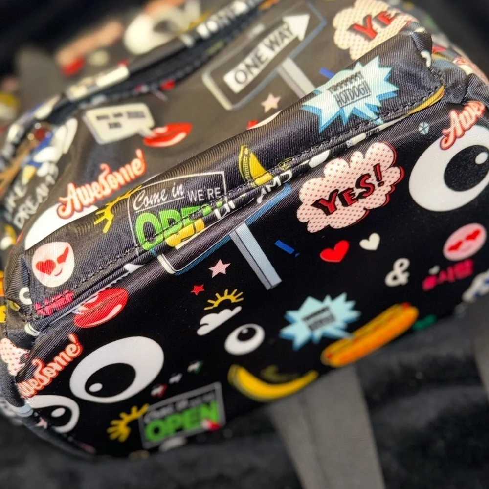 Black Graphic Pop Art Bag with Cartoon Elements